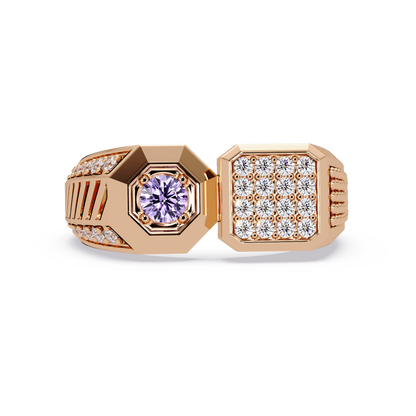 0.4 CTW Split-Panel Men’s Colorstone Ring with Amethyst Purple in Rose Gold – Lunéa Paris