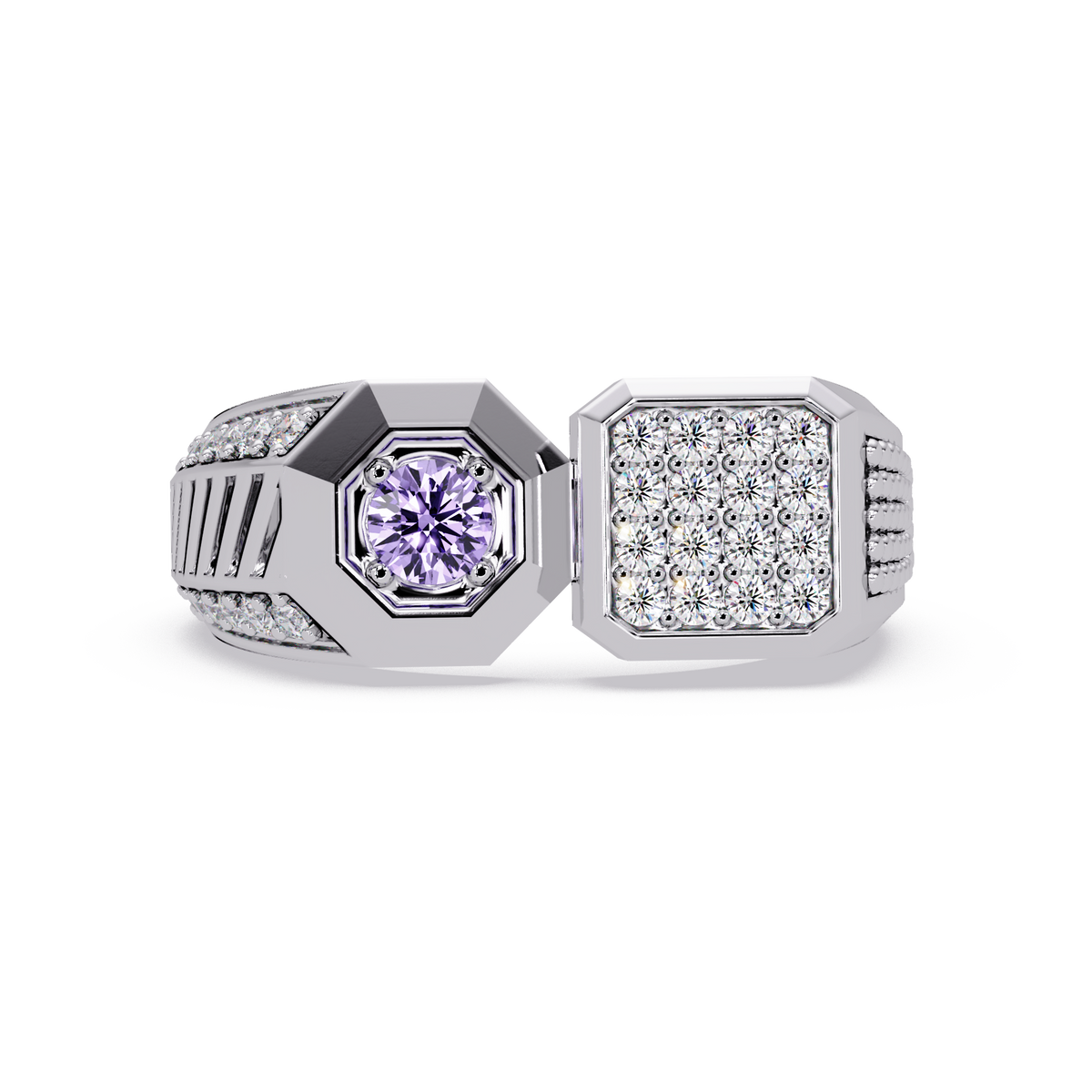 0.4 CTW Split-Panel Men’s Colorstone Ring with Amethyst Purple in White Gold – Lunéa Paris