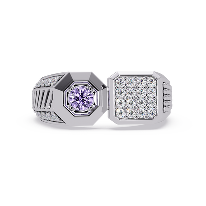0.4 CTW Split-Panel Men’s Colorstone Ring with Amethyst Purple in White Gold – Lunéa Paris