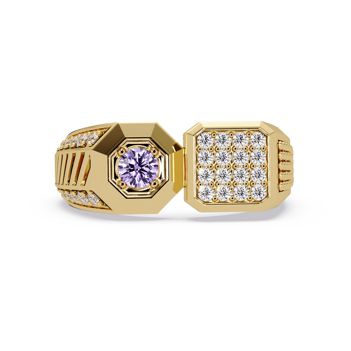 0.4 CTW Split-Panel Men’s Colorstone Ring with Amethyst Purple in Yellow Gold – Lunéa Paris