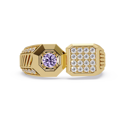 0.4 CTW Split-Panel Men’s Colorstone Ring with Amethyst Purple in Yellow Gold – Lunéa Paris
