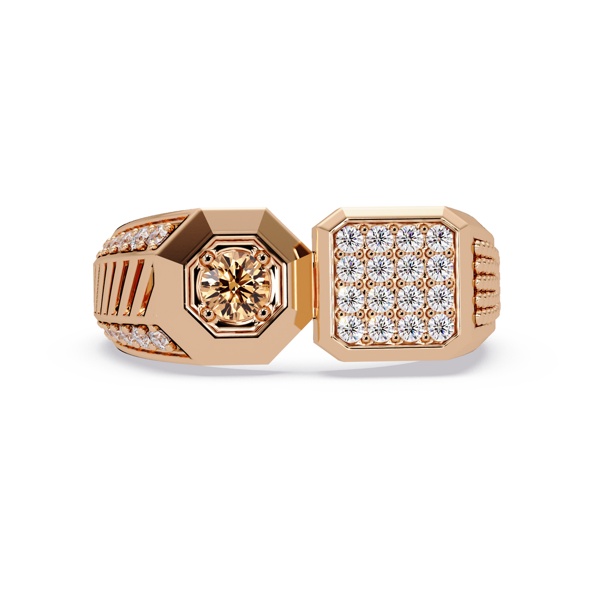 0.4 CTW Split-Panel Men’s Colorstone Ring with Champagne Topaz in Rose Gold – Lunéa Paris