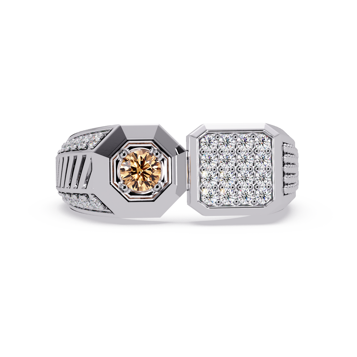 0.4 CTW Split-Panel Men’s Colorstone Ring with Champagne Topaz in White Gold – Lunéa Paris