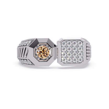 0.4 CTW Split-Panel Men’s Colorstone Ring with Champagne Topaz in White Gold – Lunéa Paris