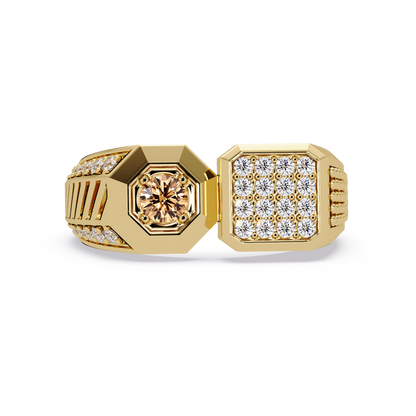 0.4 CTW Split-Panel Men’s Colorstone Ring with Champagne Topaz in Yellow Gold – Lunéa Paris