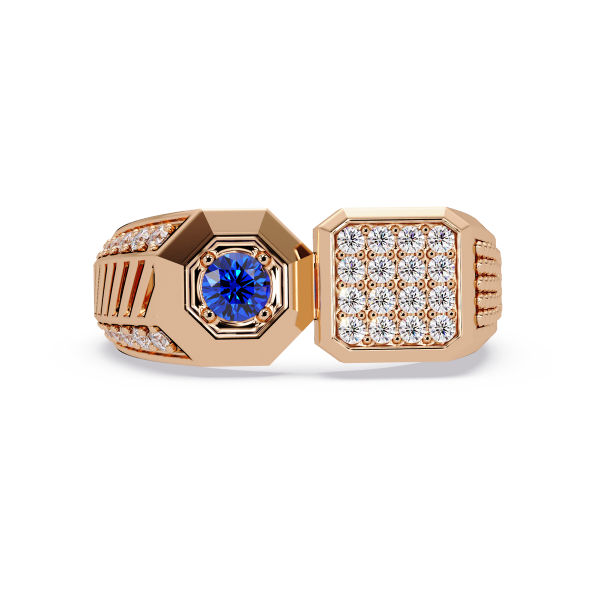 0.4 CTW Split-Panel Men’s Colorstone Ring with Sapphire Blue in Rose Gold – Lunéa Paris