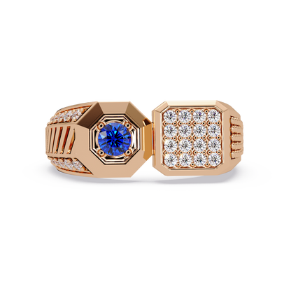 0.4 CTW Split-Panel Men’s Colorstone Ring with Sapphire Blue in Rose Gold – Lunéa Paris