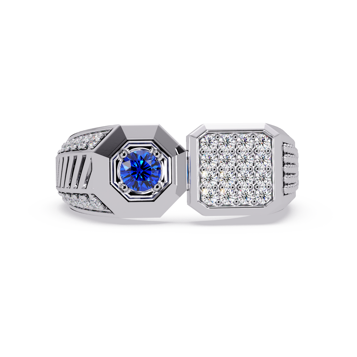 0.4 CTW Split-Panel Men’s Colorstone Ring with Sapphire Blue in White Gold – Lunéa Paris