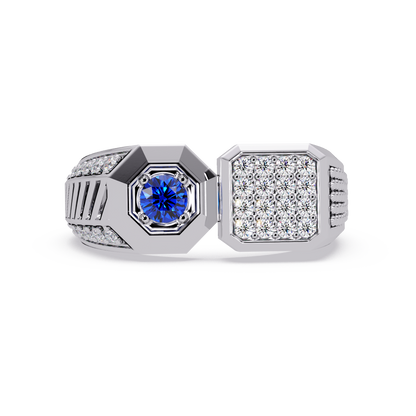 0.4 CTW Split-Panel Men’s Colorstone Ring with Sapphire Blue in White Gold – Lunéa Paris