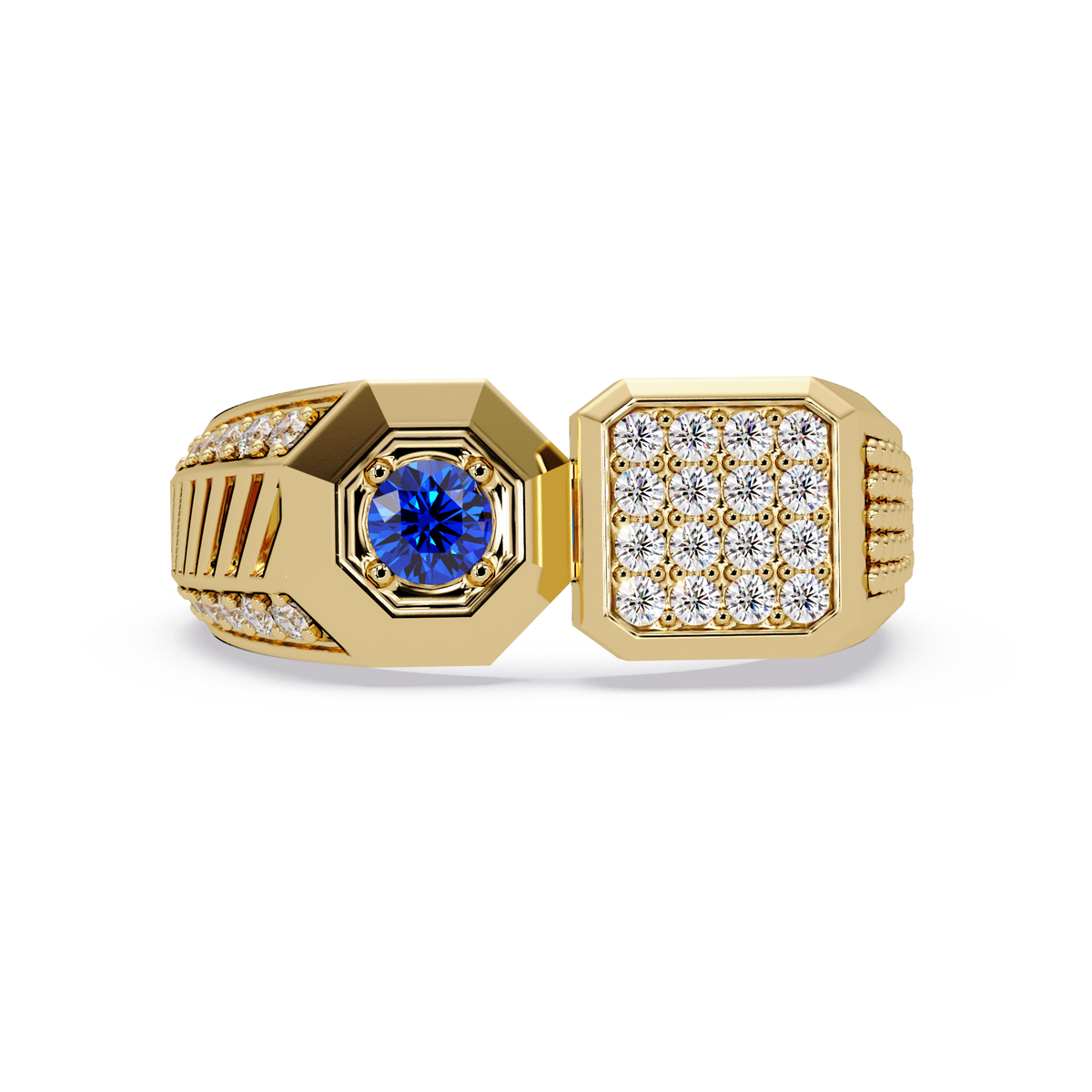 0.4 CTW Split-Panel Men’s Colorstone Ring with Sapphire Blue in Yellow Gold – Lunéa Paris