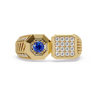 0.4 CTW Split-Panel Men’s Colorstone Ring with Sapphire Blue in Yellow Gold – Lunéa Paris