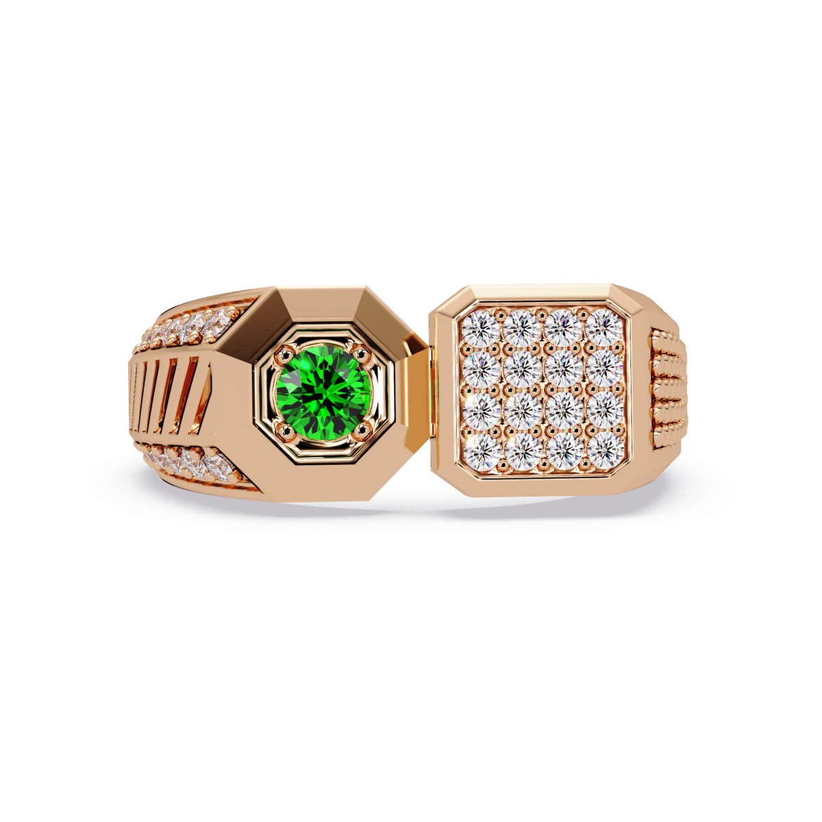 0.4 CTW Split-Panel Men’s Colorstone Ring with Emerald Green in Rose Gold – Lunéa Paris