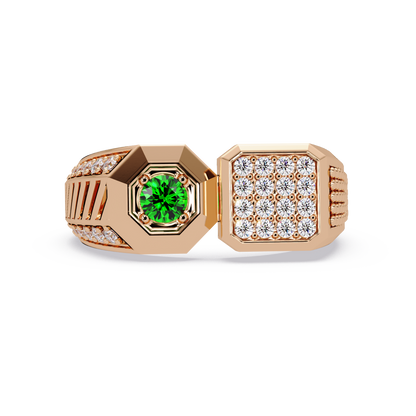 0.4 CTW Split-Panel Men’s Colorstone Ring with Emerald Green in Rose Gold – Lunéa Paris