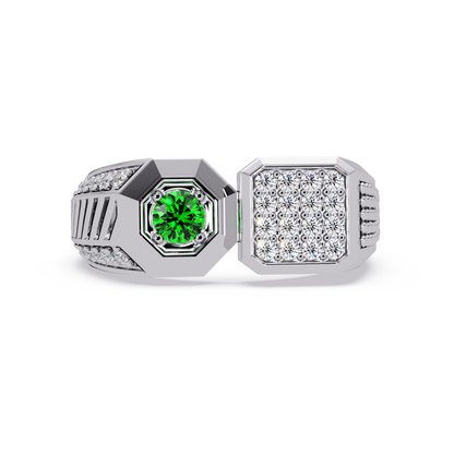 0.4 CTW Split-Panel Men’s Colorstone Ring with Emerald Green in White Gold – Lunéa Paris