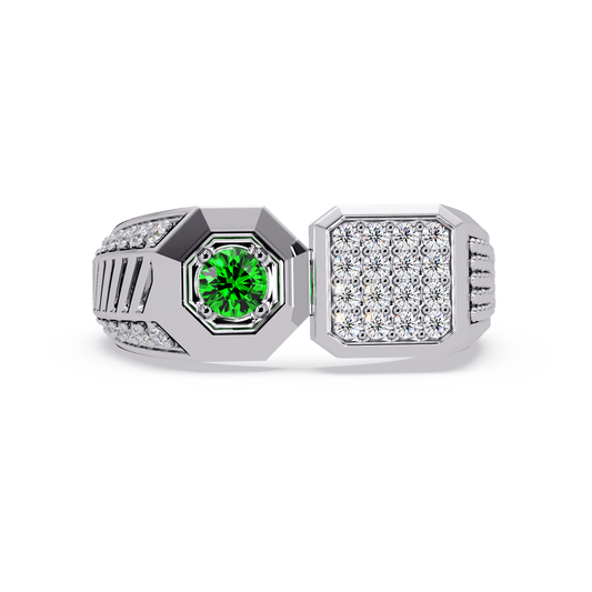 0.4 CTW Split-Panel Men’s Colorstone Ring with Emerald Green in White Gold – Lunéa Paris