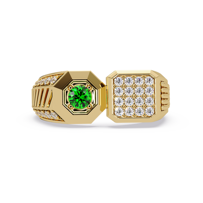 0.4 CTW Split-Panel Men’s Colorstone Ring with Emerald Green in Yellow Gold – Lunéa Paris