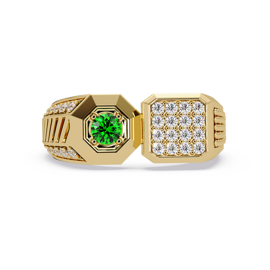 0.4 CTW Split-Panel Men’s Colorstone Ring with Emerald Green in Yellow Gold – Lunéa Paris