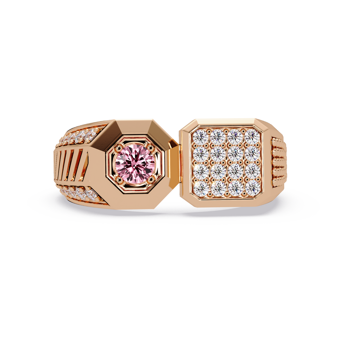 0.4 CTW Split-Panel Men’s Colorstone Ring with Tourmaline Pink in Rose Gold – Lunéa Paris