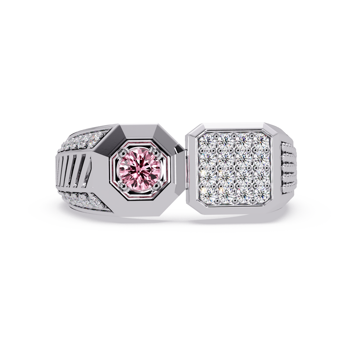 0.4 CTW Split-Panel Men’s Colorstone Ring with Tourmaline Pink in White Gold – Lunéa Paris