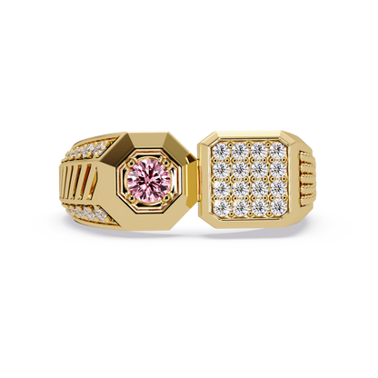 0.4 CTW Split-Panel Men’s Colorstone Ring with Tourmaline Pink in Yellow Gold – Lunéa Paris