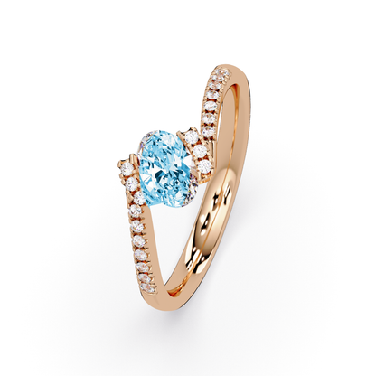 0.4 CTW Oval Bypass Pavé Colorstone Ring with Aquamarine Blue center in 14K Rose Gold – Lunéa Paris