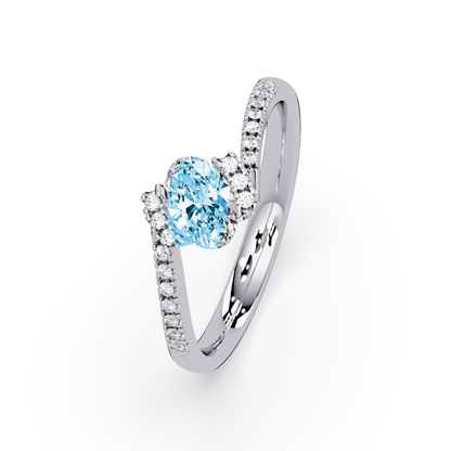 0.4 CTW Oval Bypass Pavé Colorstone Ring with Aquamarine Blue center in 14K White Gold – Lunéa Paris