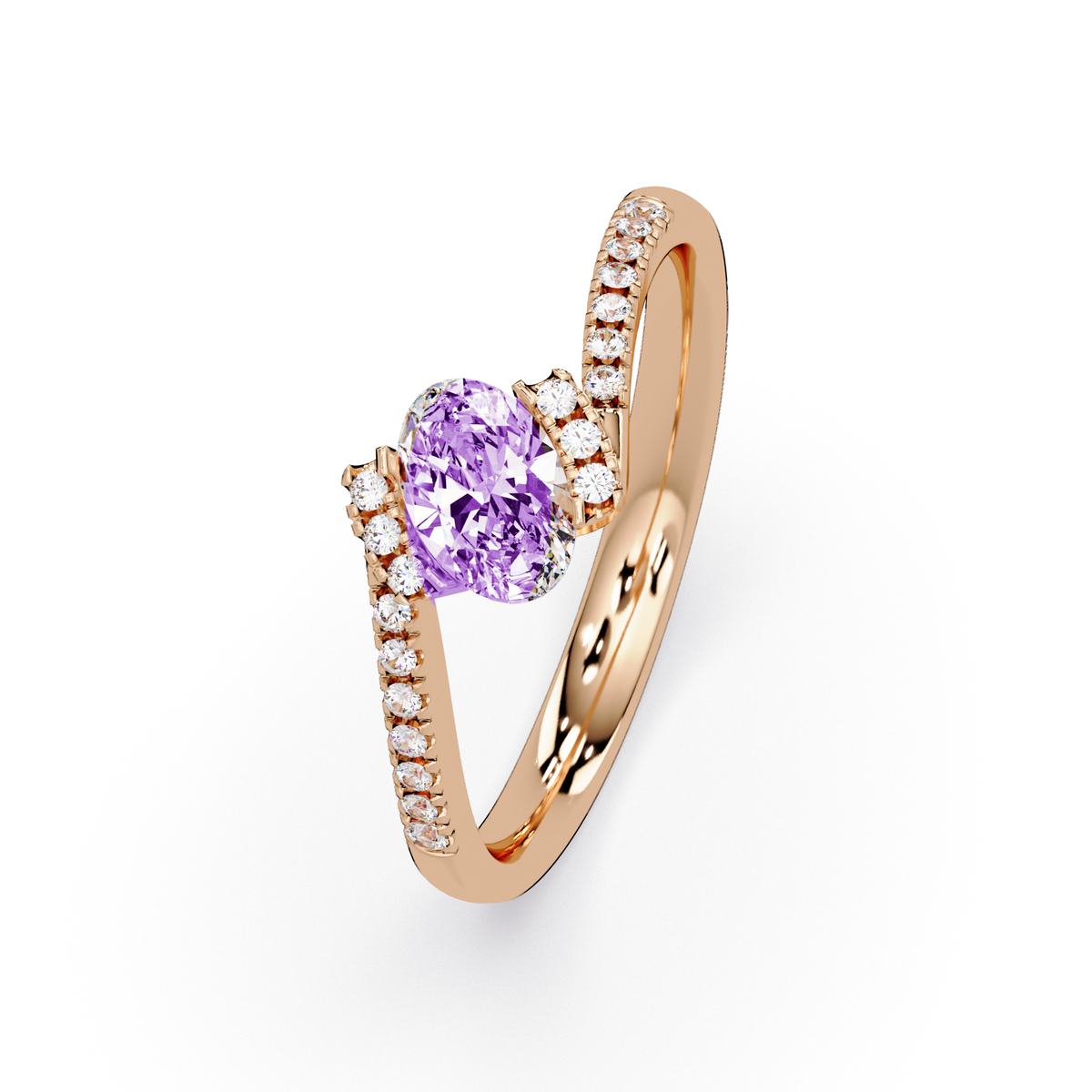 0.4 CTW Oval Bypass Pavé Colorstone Ring with Amethyst Purple center in 14K Rose Gold – Lunéa Paris