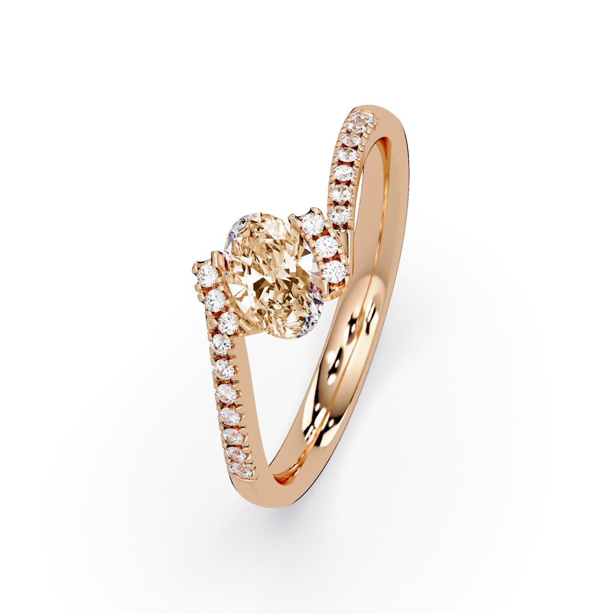 0.4 CTW Oval Bypass Pavé Colorstone Ring with Champagne Topaz center in 14K Rose Gold – Lunéa Paris