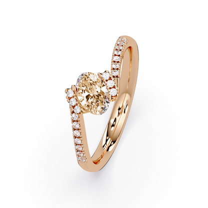 0.4 CTW Oval Bypass Pavé Colorstone Ring with Champagne Topaz center in 14K Rose Gold – Lunéa Paris