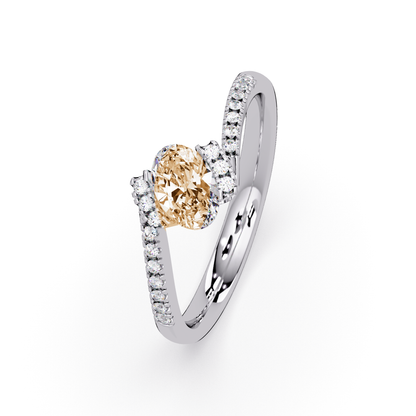 0.4 CTW Oval Bypass Pavé Colorstone Ring with Champagne Topaz center in 14K White Gold – Lunéa Paris
