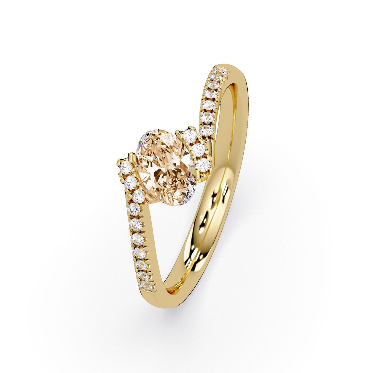 0.4 CTW Oval Bypass Pavé Colorstone Ring with Champagne Topaz center in 14K Yellow Gold – Lunéa Paris