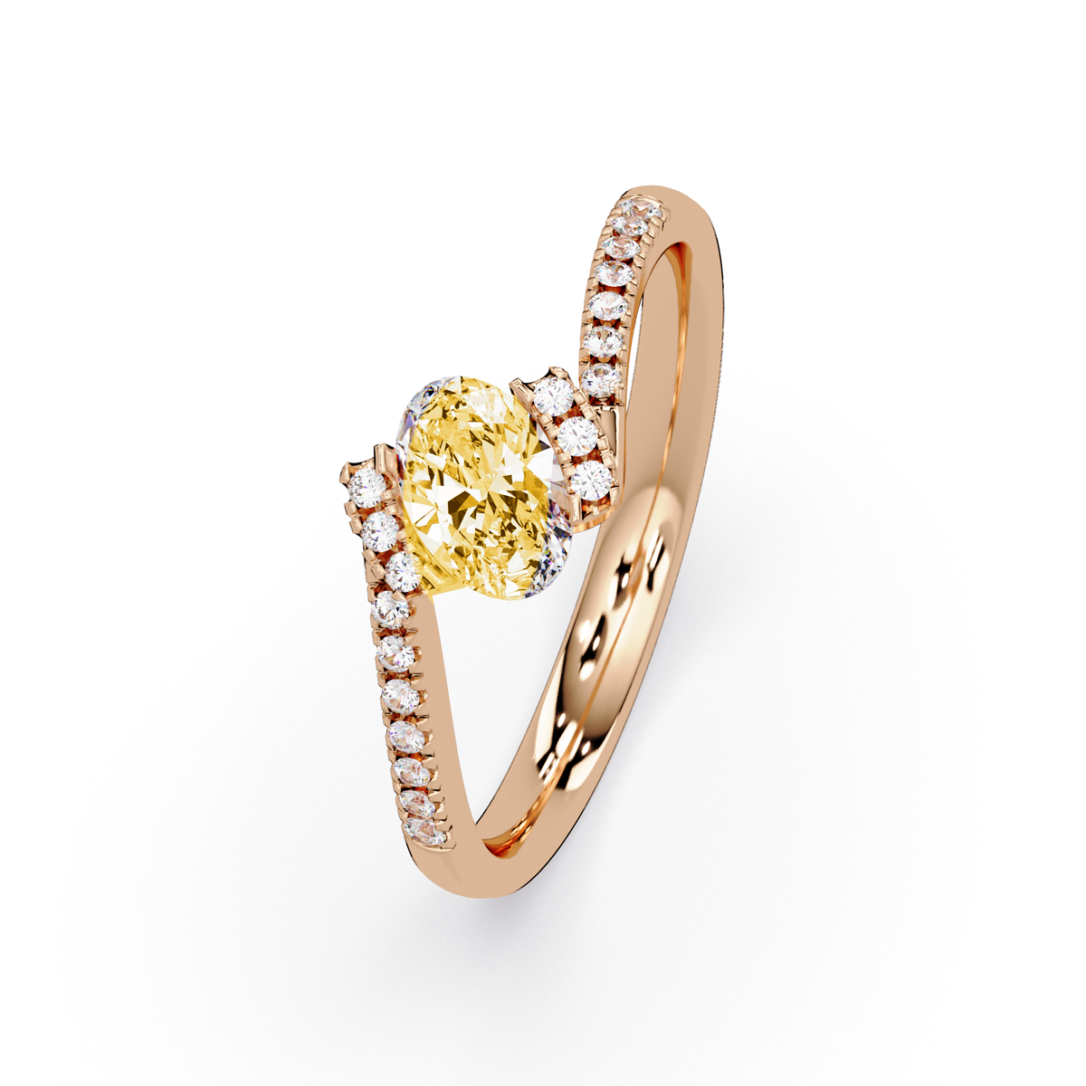 0.4 CTW Oval Bypass Pavé Colorstone Ring with Citrine Yellow center in 14K Rose Gold – Lunéa Paris