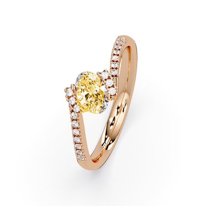 0.4 CTW Oval Bypass Pavé Colorstone Ring with Citrine Yellow center in 14K Rose Gold – Lunéa Paris