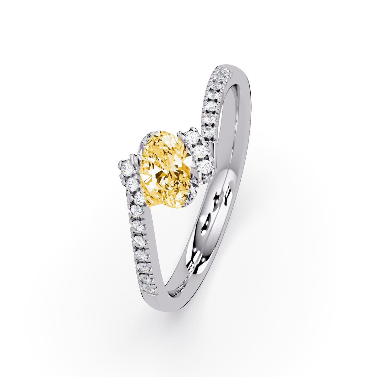 0.4 CTW Oval Bypass Pavé Colorstone Ring with Citrine Yellow center in 14K White Gold – Lunéa Paris