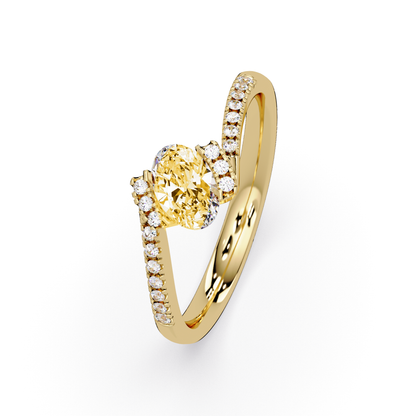0.4 CTW Oval Bypass Pavé Colorstone Ring with Citrine Yellow center in 14K Yellow Gold – Lunéa Paris