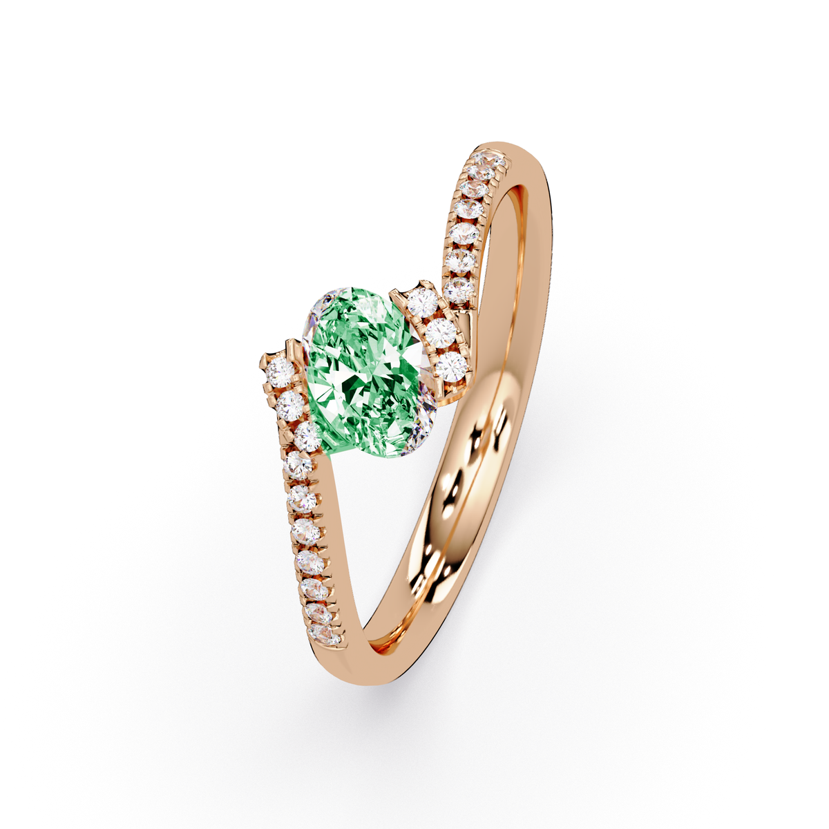 0.4 CTW Oval Bypass Pavé Colorstone Ring with Emerald Green center in 14K Rose Gold – Lunéa Paris