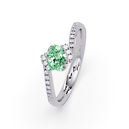 0.4 CTW Oval Bypass Pavé Colorstone Ring with Emerald Green center in 14K White Gold – Lunéa Paris