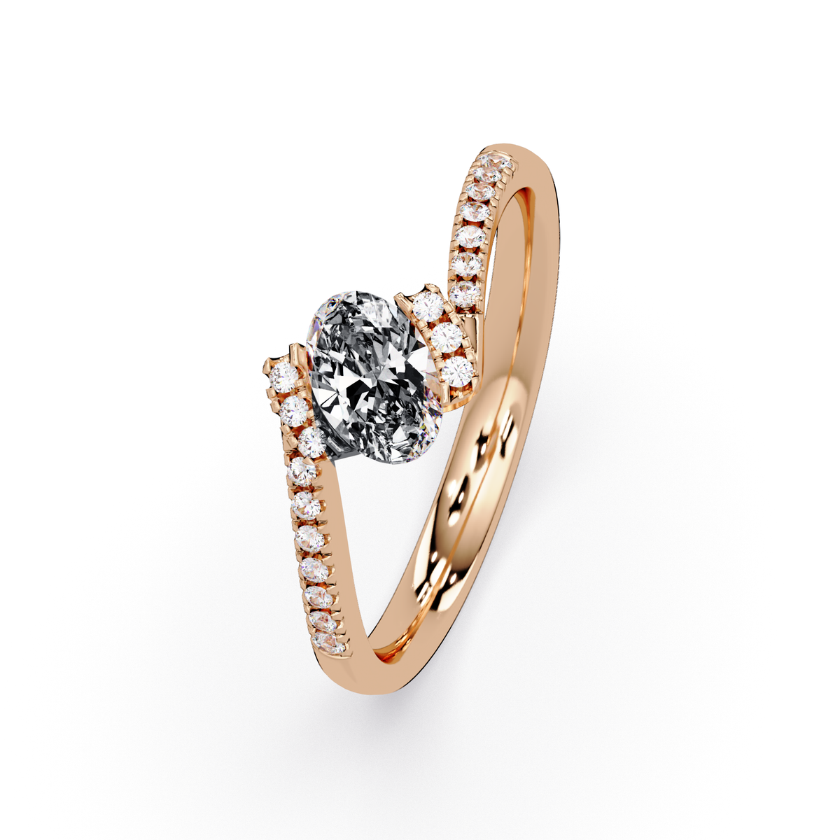 0.4 CTW Oval Bypass Pavé Colorstone Ring with Onyx center in 14K Rose Gold – Lunéa Paris