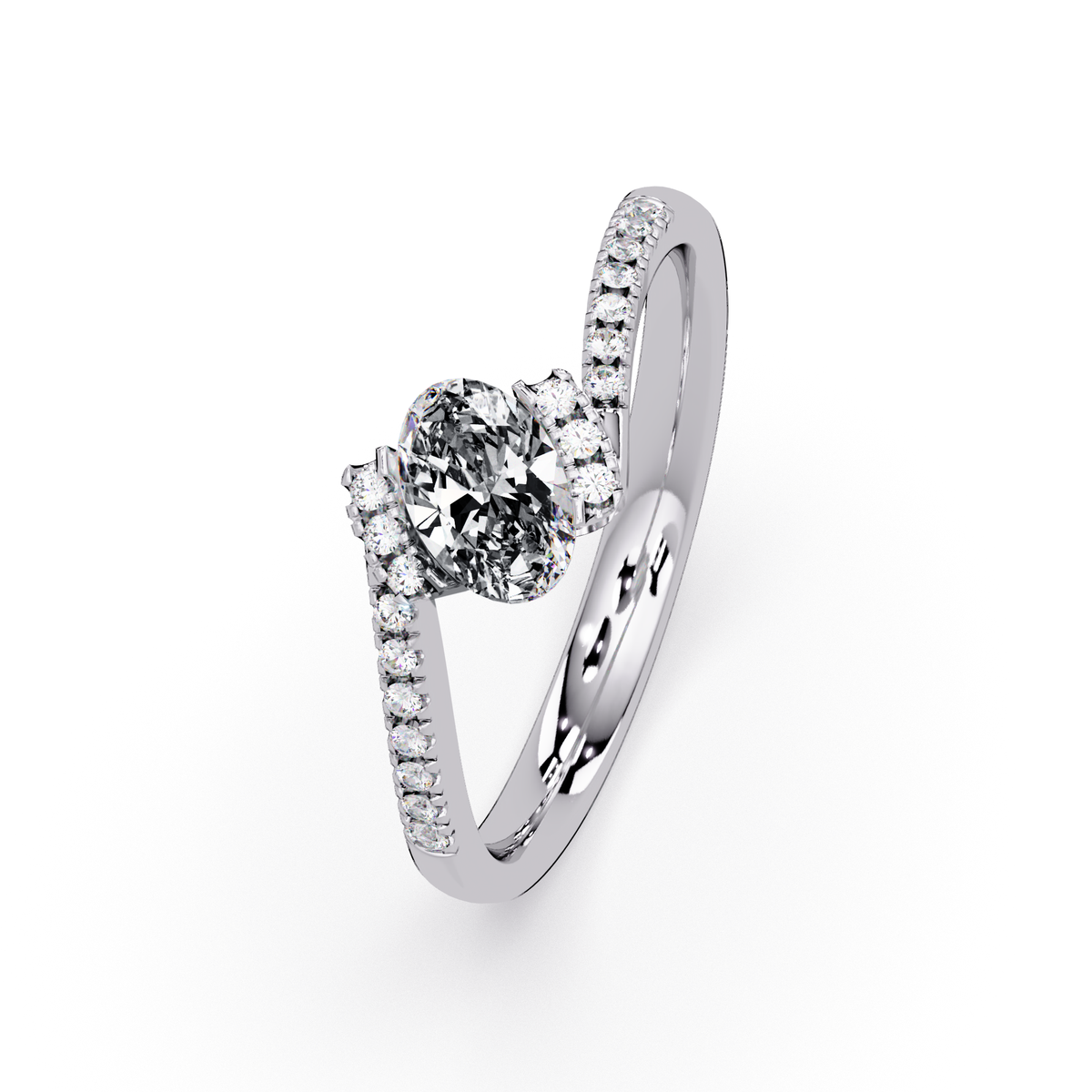 0.4 CTW Oval Bypass Pavé Colorstone Ring with Onyx center in 14K White Gold – Lunéa Paris