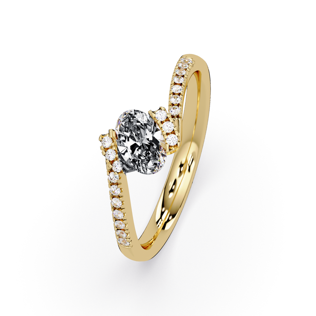 0.4 CTW Oval Bypass Pavé Colorstone Ring with Onyx center in 14K Yellow Gold – Lunéa Paris