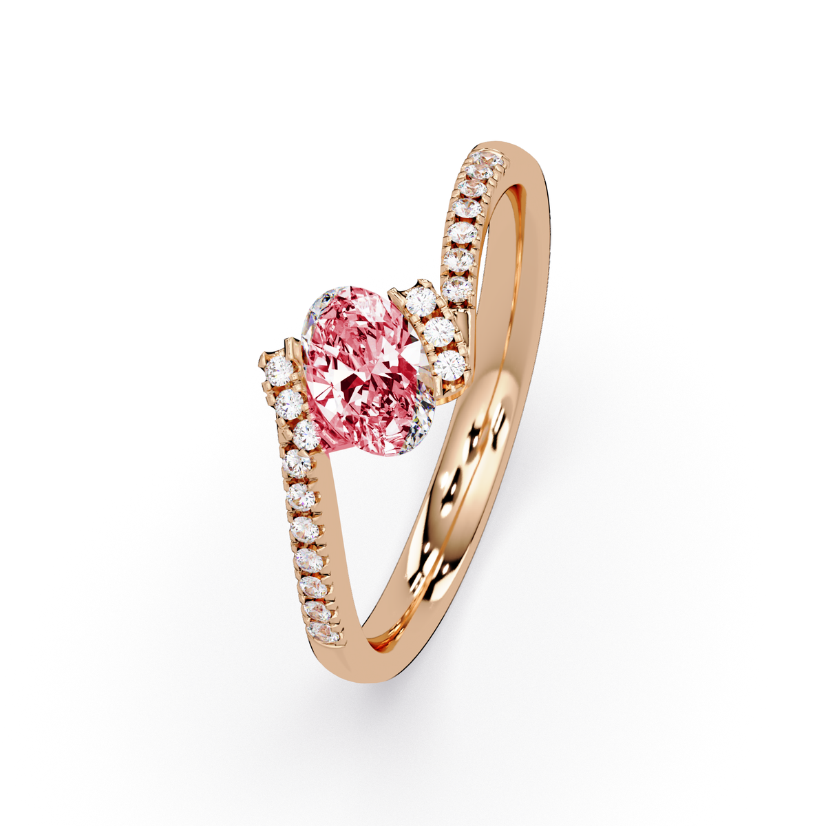 0.4 CTW Oval Bypass Pavé Colorstone Ring with Ruby Red center in 14K Rose Gold – Lunéa Paris