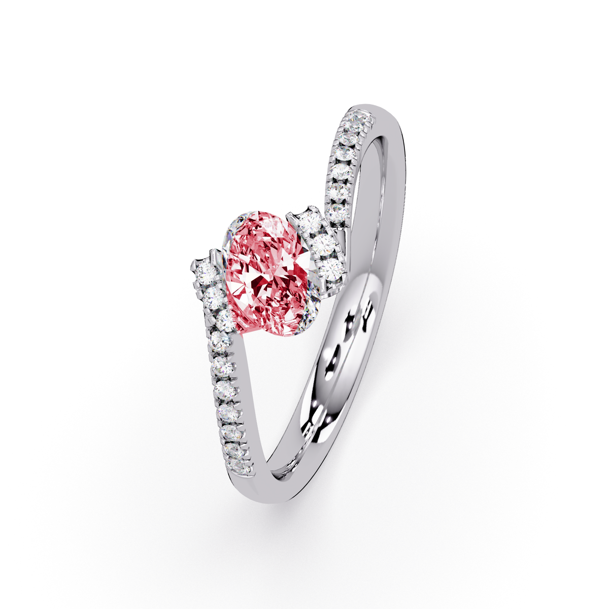 0.4 CTW Oval Bypass Pavé Colorstone Ring with Ruby Red center in 14K White Gold – Lunéa Paris
