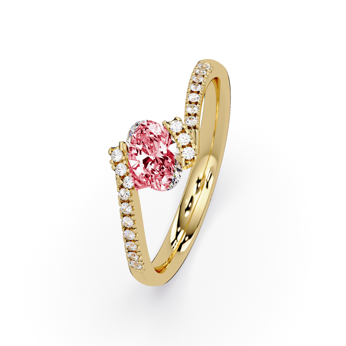 0.4 CTW Oval Bypass Pavé Colorstone Ring with Ruby Red center in 14K Yellow Gold – Lunéa Paris