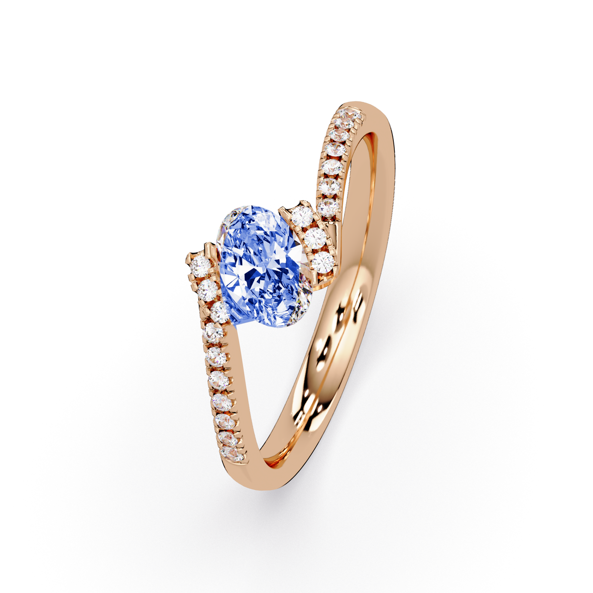 0.4 CTW Oval Bypass Pavé Colorstone Ring with Sapphire Blue center in 14K Rose Gold – Lunéa Paris