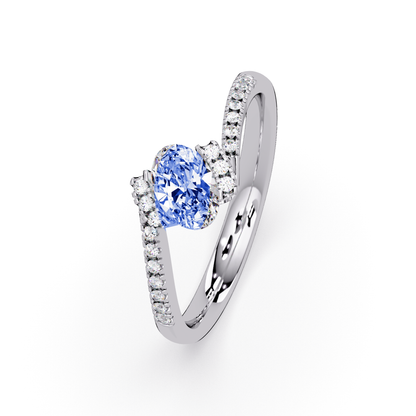 0.4 CTW Oval Bypass Pavé Colorstone Ring with Sapphire Blue center in 14K White Gold – Lunéa Paris
