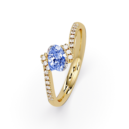 0.4 CTW Oval Bypass Pavé Colorstone Ring with Sapphire Blue center in 14K Yellow Gold – Lunéa Paris