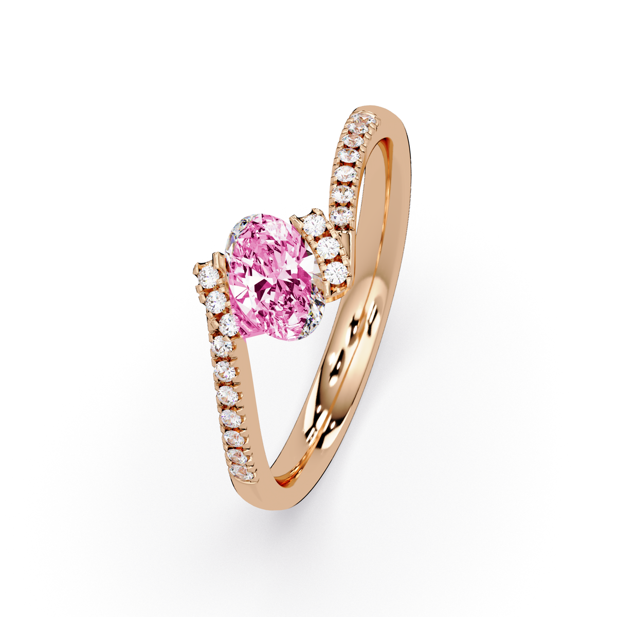 0.4 CTW Oval Bypass Pavé Colorstone Ring with Tourmaline Pink center in 14K Rose Gold – Lunéa Paris