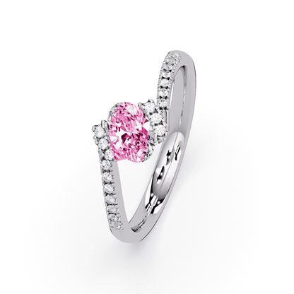 0.4 CTW Oval Bypass Pavé Colorstone Ring with Tourmaline Pink center in 14K White Gold – Lunéa Paris