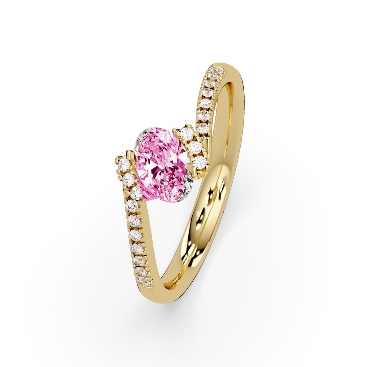 0.4 CTW Oval Bypass Pavé Colorstone Ring with Tourmaline Pink center in 14K Yellow Gold – Lunéa Paris