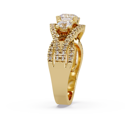 1.8 CTW Round Three-Stone Split-Shank Pavé Colorstone Ring – Yellow Gold Side view